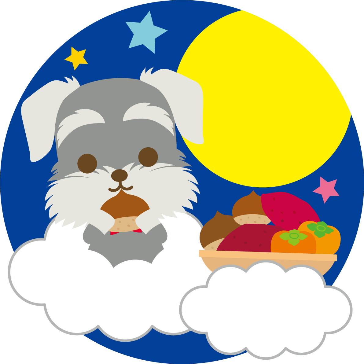 ミニチュア・シュナウザー(犬)の十五夜(くだもの)動物無料イラスト75204に写真・文字を入れる