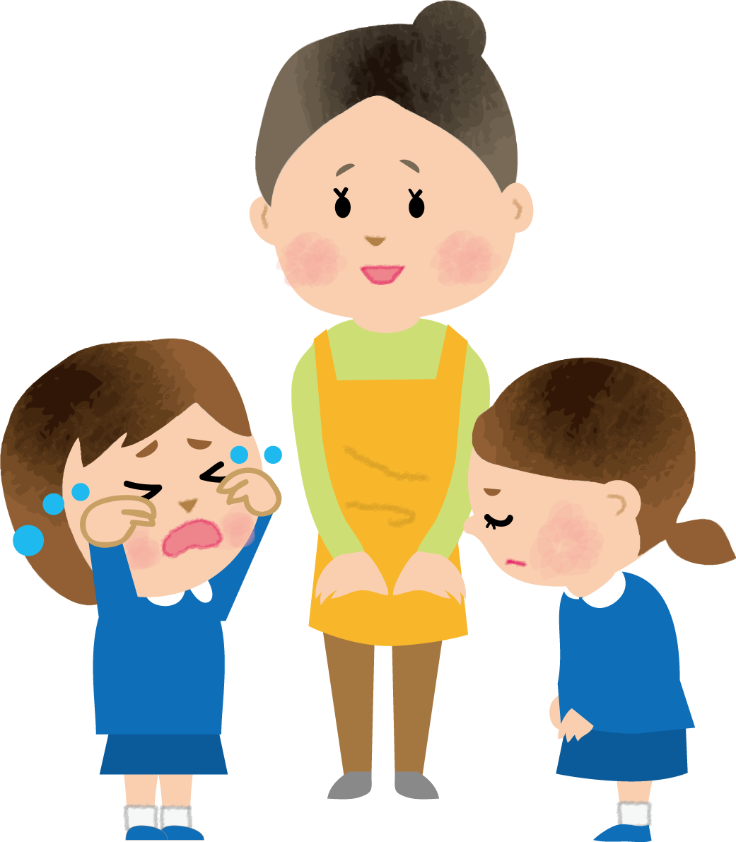 お友達とケンカをして泣く子どもと謝っている子どもの保育園無料イラスト75228に写真・文字を入れる