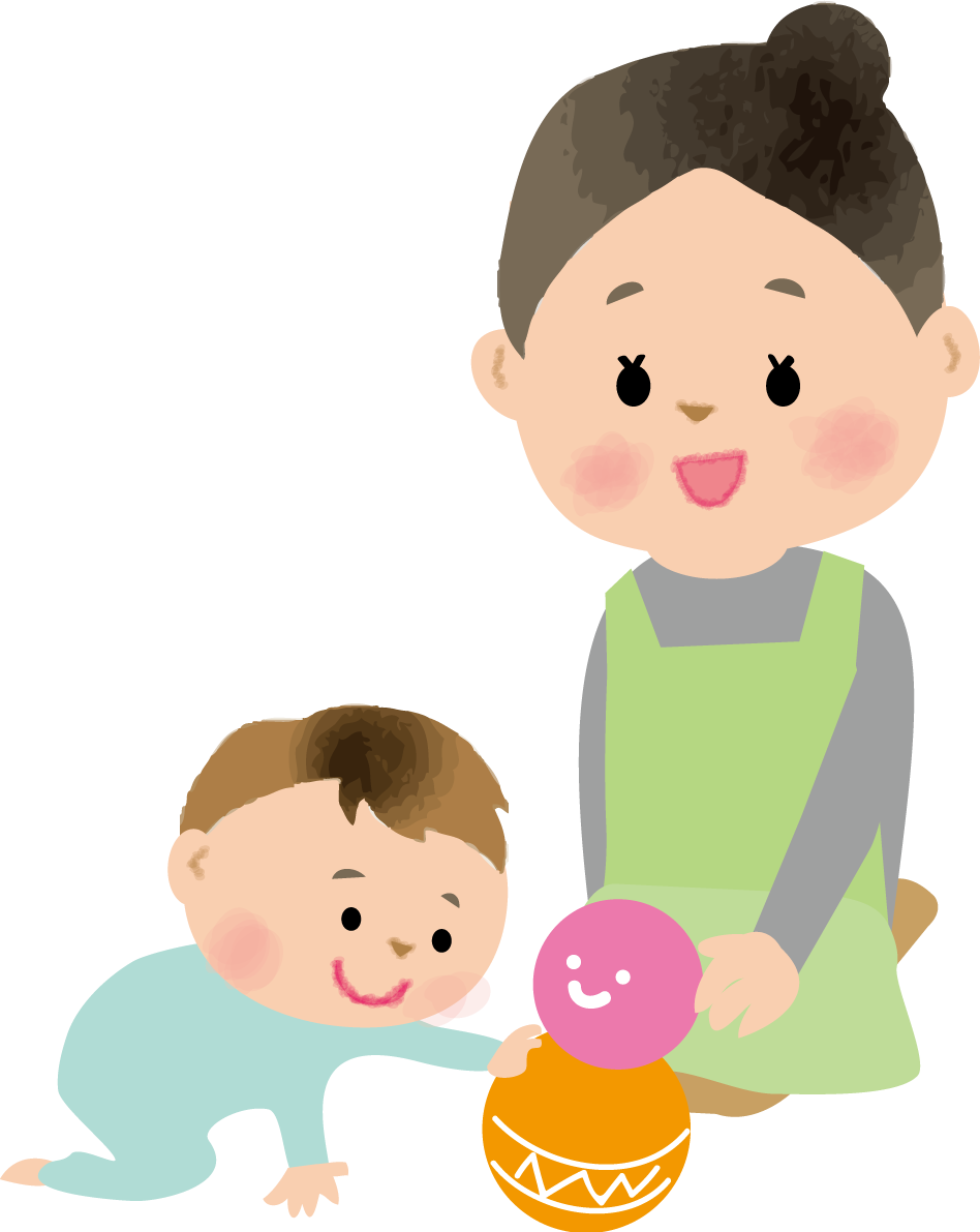 赤ちゃんと先生がおもちゃで遊んでいる保育園無料イラスト75284に写真・文字を入れる