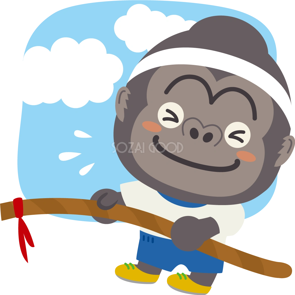ゴリラのかわいい運動会(綱引き)動物無料イラスト75470