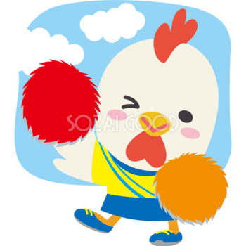鶏のかわいい運動会(赤組チア)動物無料イラスト75506