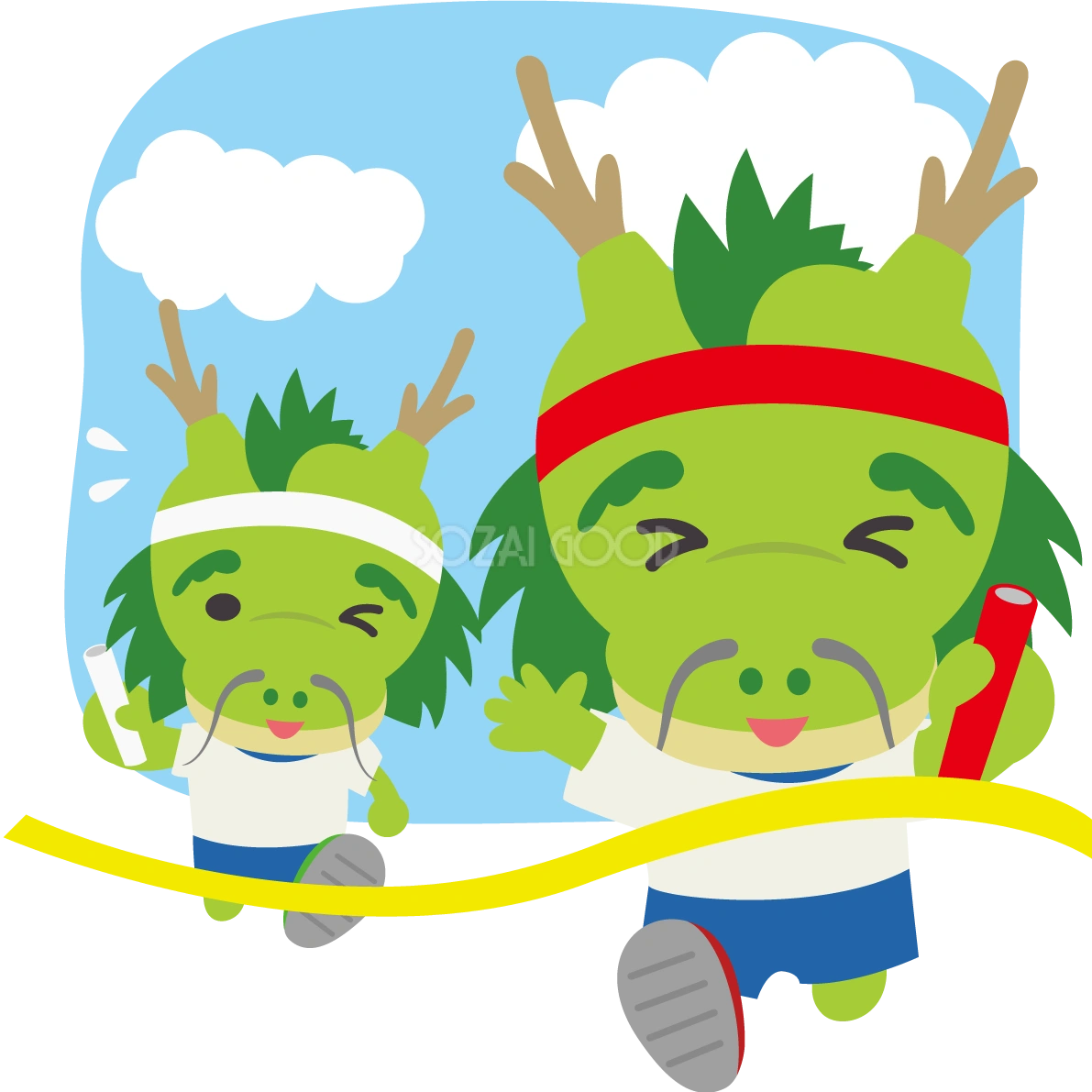 龍のかわいい運動会(リレー)動物無料イラスト75530