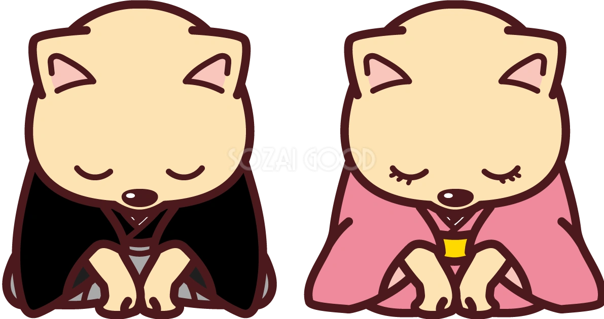 2018新年1月の挨拶をする戌夫婦の2018干支の無料イラスト76011