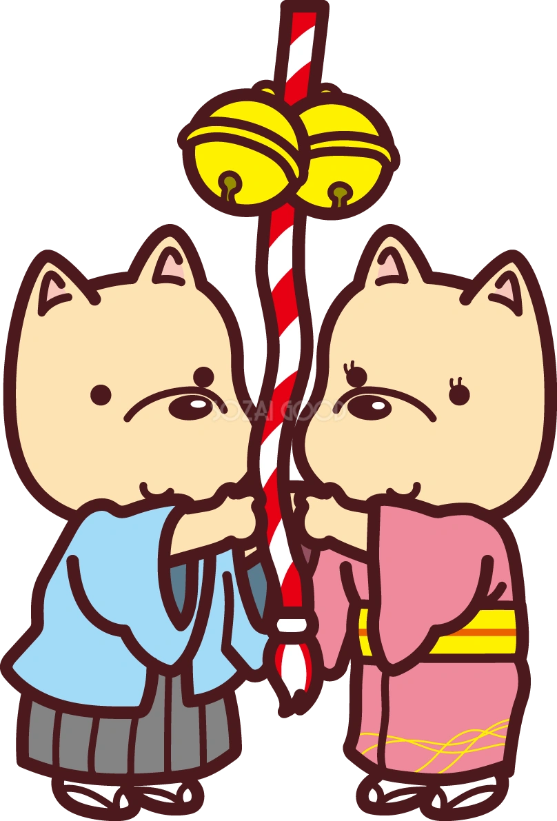 初詣の戌のカップル2018干支のかわいい無料イラスト76043