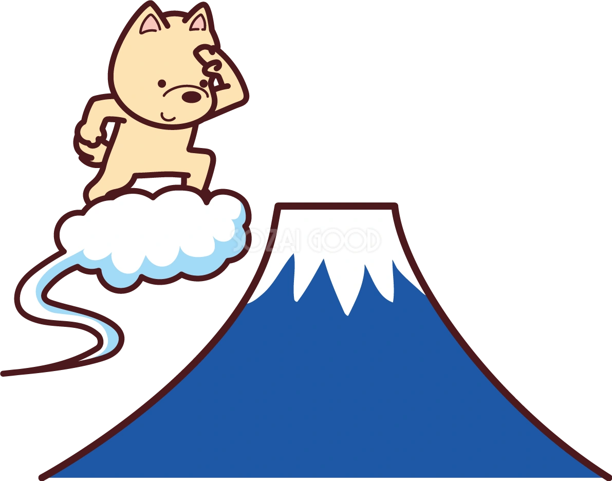 富士山の上を飛ぶ戌の2018干支のかわいい無料イラスト76059