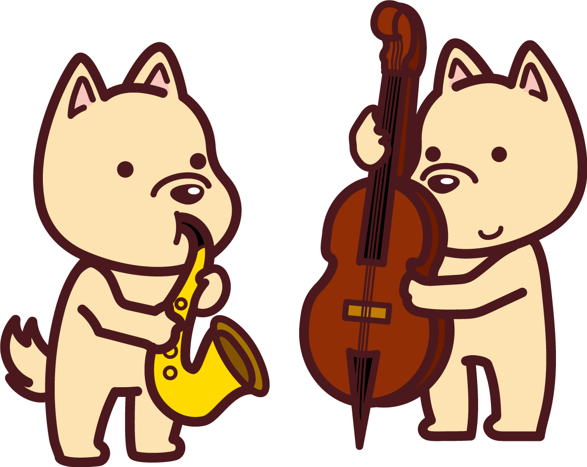 戌の無料イラスト かわいいJAZZを奏でる2018干支76091に写真・文字を入れる