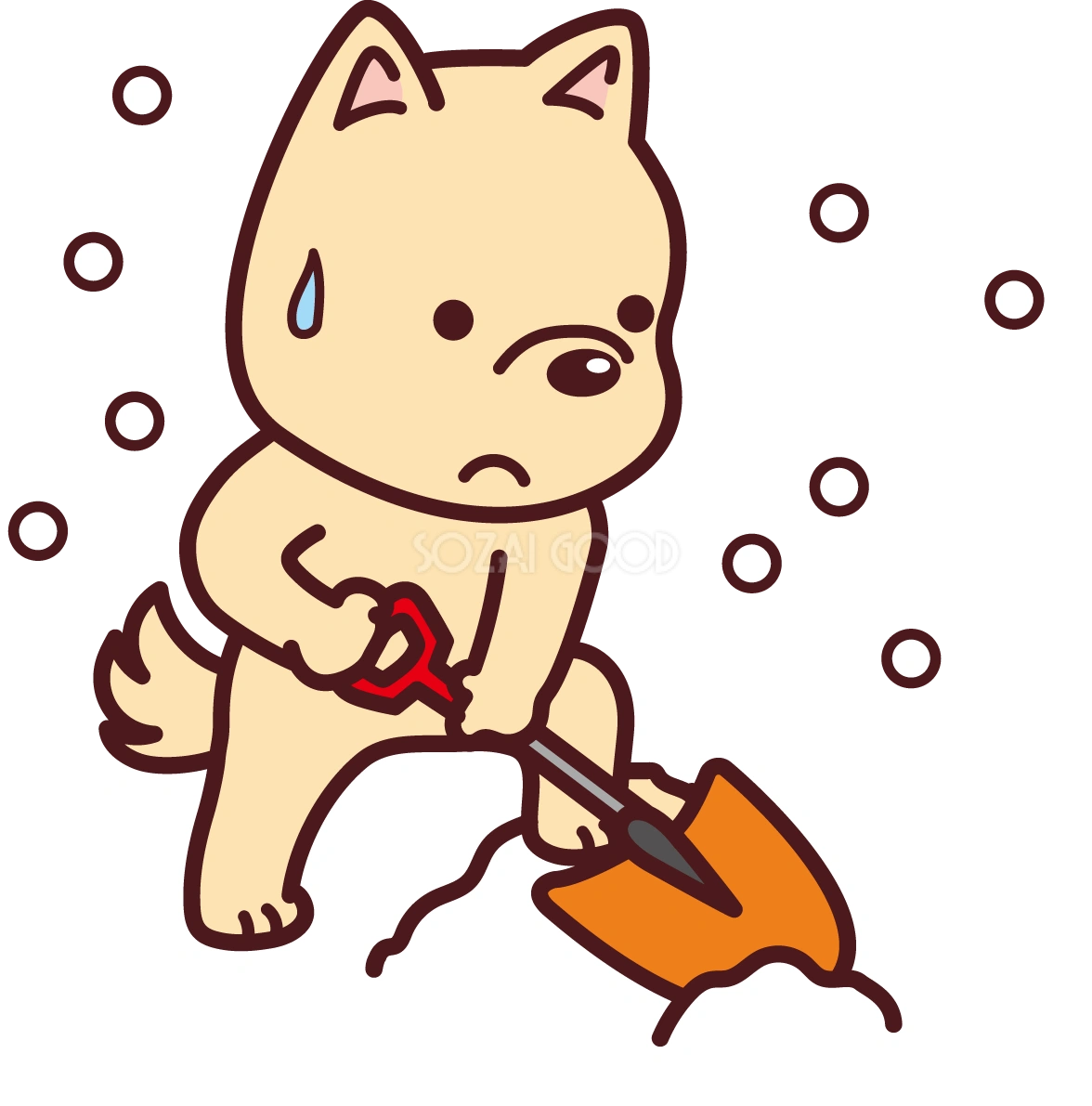 戌の無料イラスト かわいいスコップで雪かき2018干支76111
