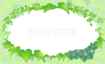 緑と葉で囲む フレーム素材 飾り枠無料背景イラスト