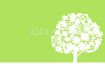 四ツ葉のクローバーと木の飾り 無料背景(緑 グリーン)イラスト