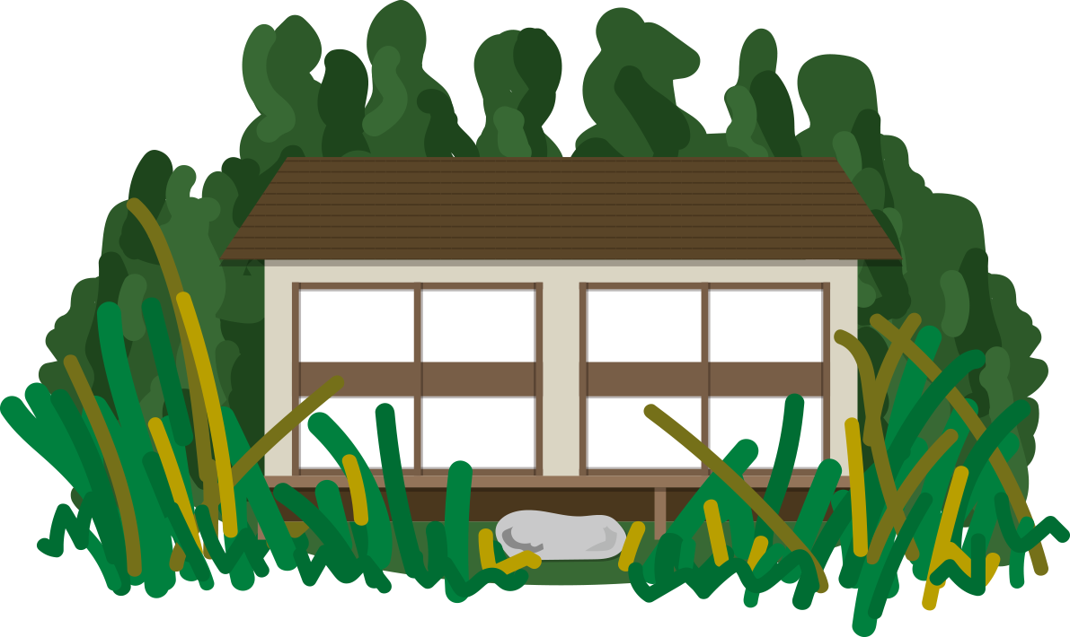 住宅の庭の草ボウボウの建物の無料イラスト80055に写真・文字を入れる