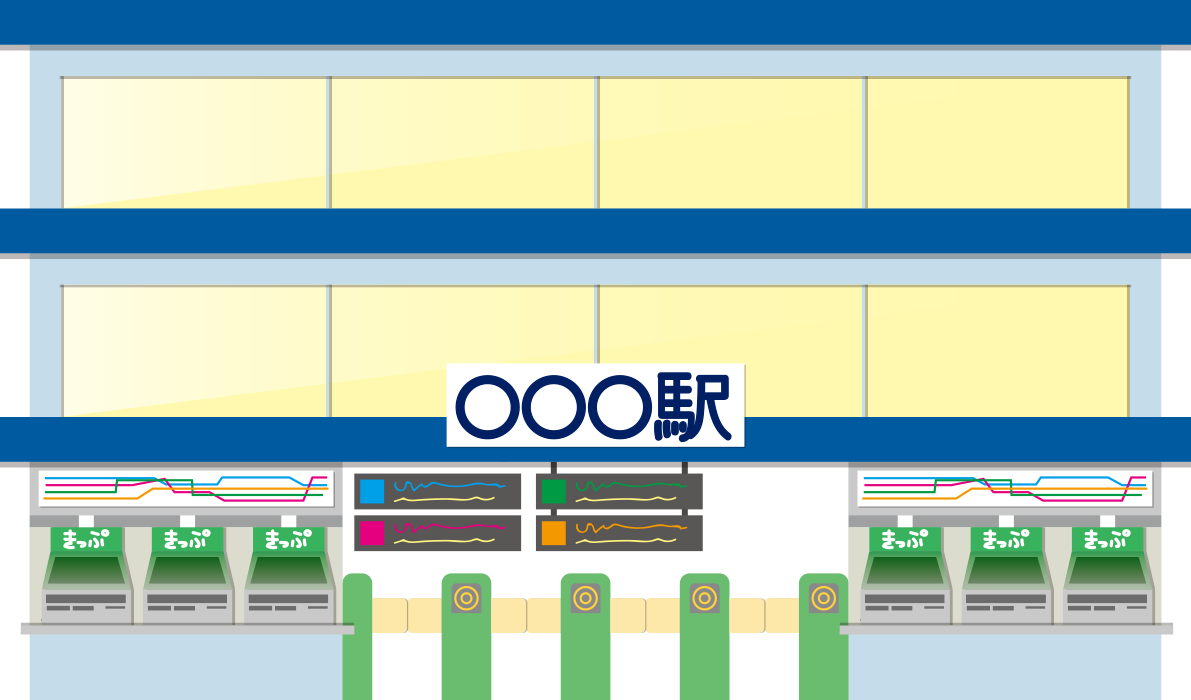 大きな駅の建物の無料イラスト80066に写真・文字を入れる