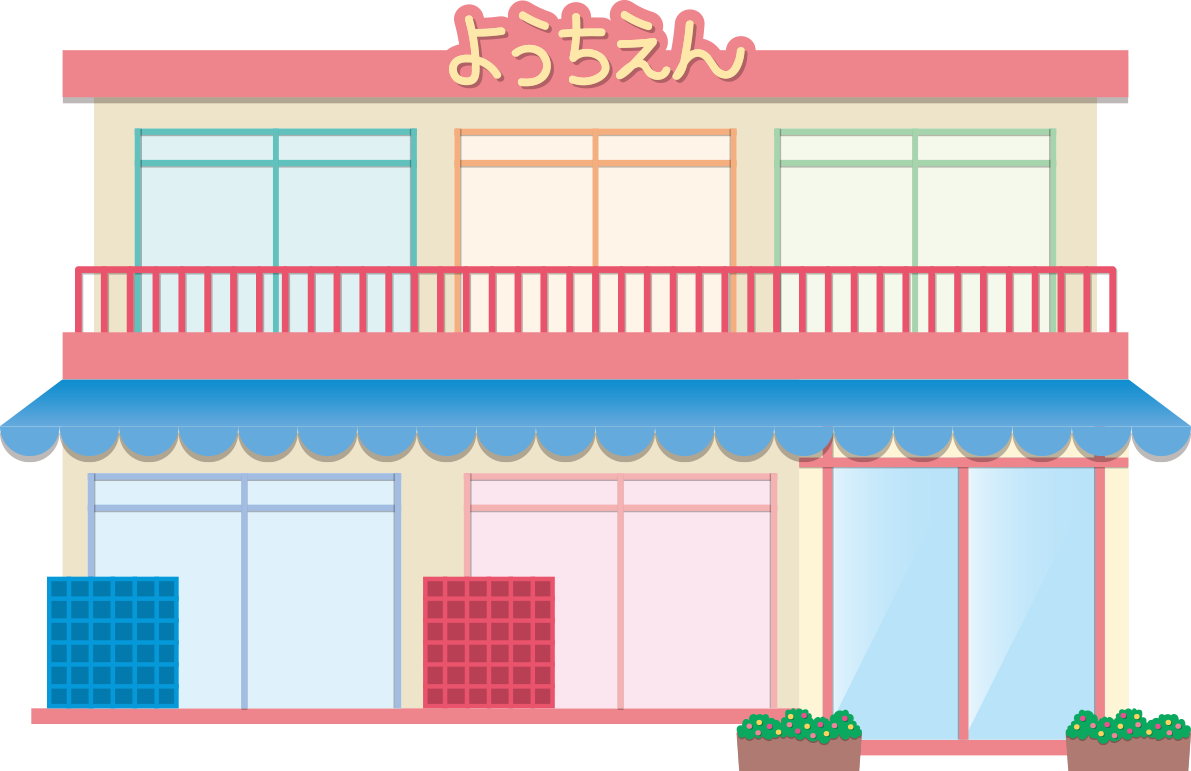 幼稚園の建物の無料イラスト80075に写真・文字を入れる