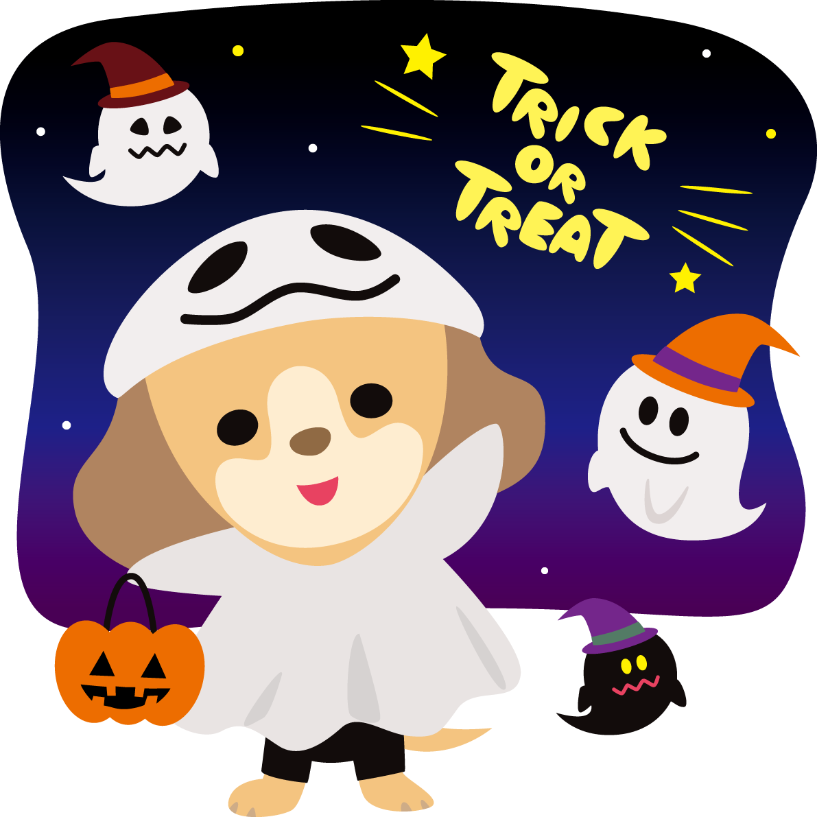 ハロウィン(お化けTRICK-OR-TREAT)ダックスフンド(犬)のかわいい動物無料イラスト80102に写真・文字を入れる