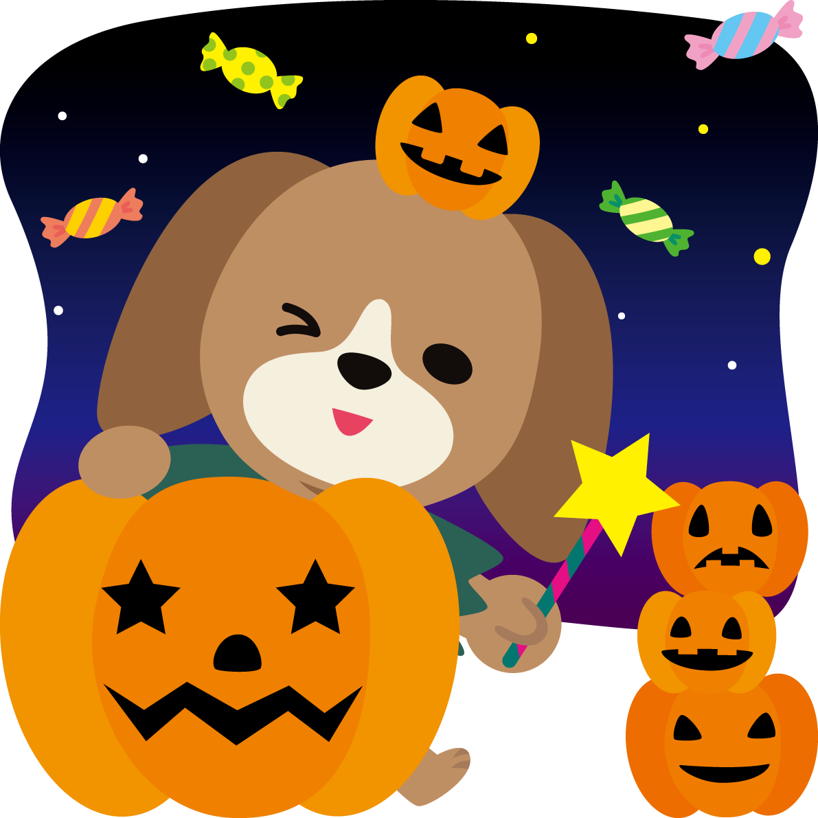 ハロウィン\ハロウィン(かぼちゃHappy-Halloween)ビーグル(犬)のかわいい動物無料イラスト80106に写真・文字を入れる