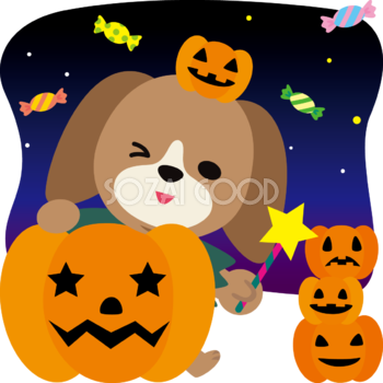 ハロウィン\ハロウィン(かぼちゃHappy-Halloween)ビーグル(犬)のかわいい動物無料イラスト80106