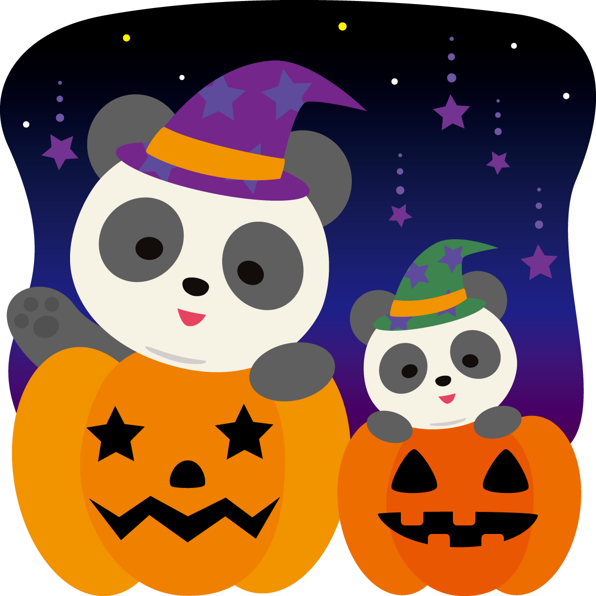 ハロウィン(かぼちゃペア)パンダのかわいい動物無料イラスト80110に写真・文字を入れる
