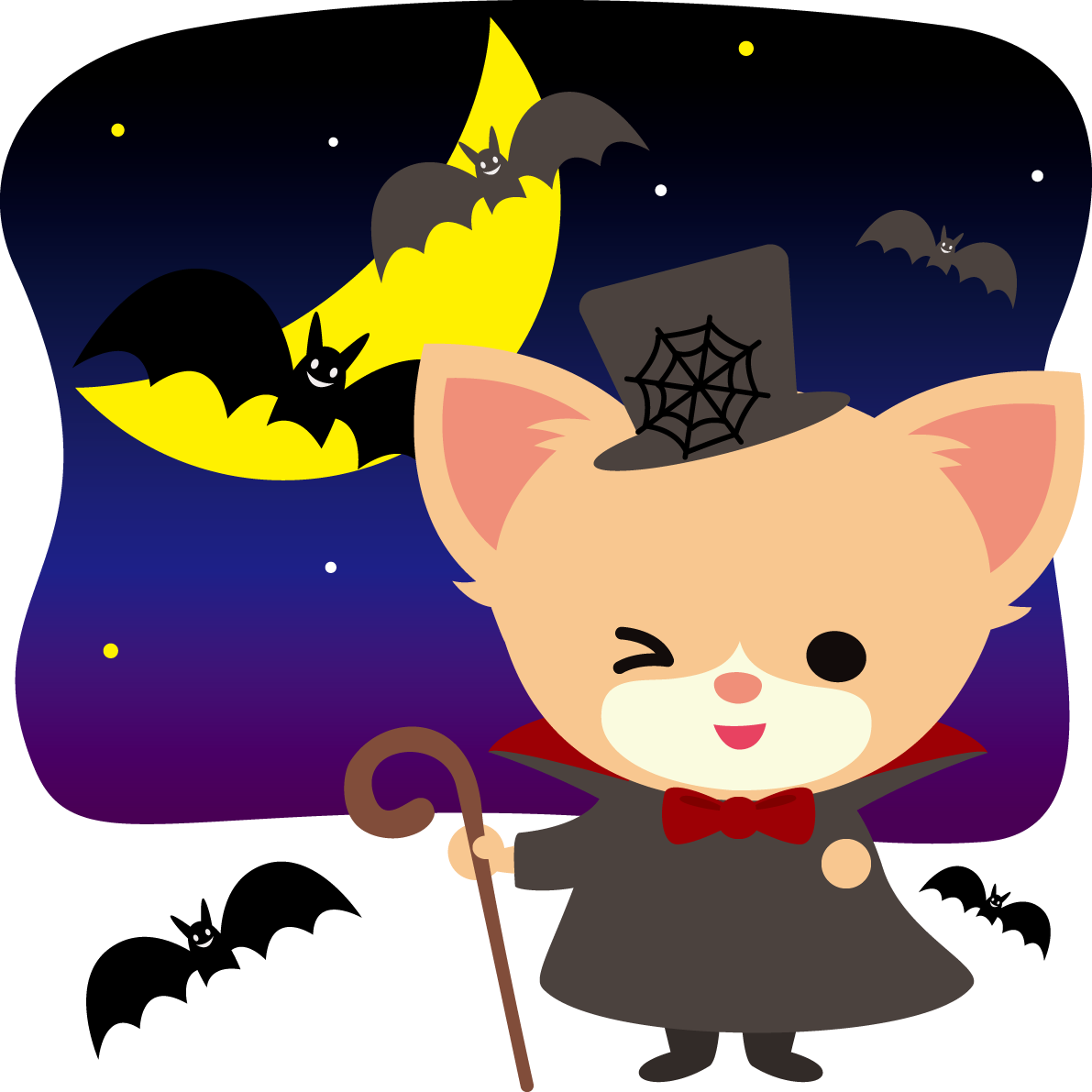 ハロウィン(コウモリ伯爵)チワワ(犬)のかわいい動物無料イラスト80113に写真・文字を入れる