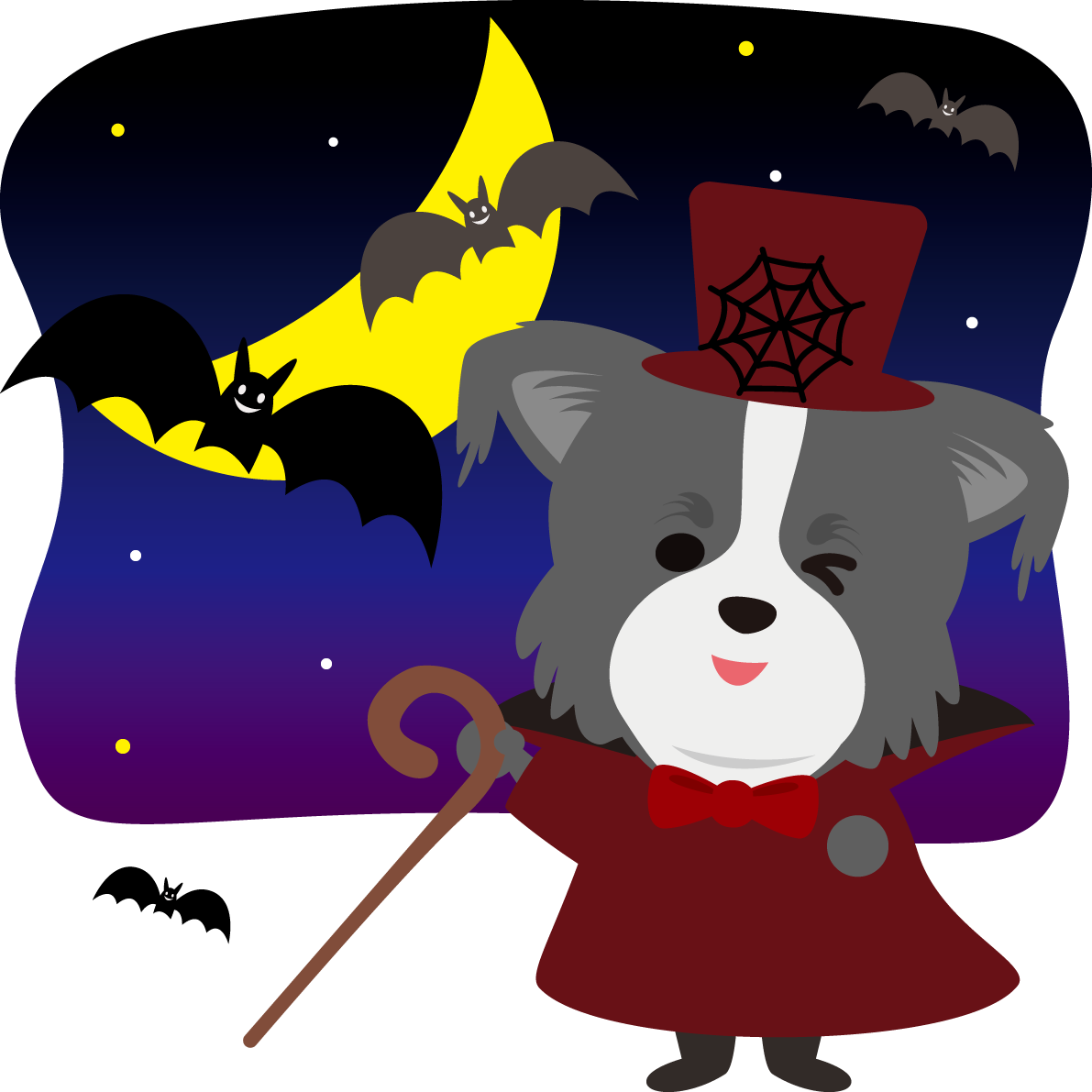 ハロウィン(コウモリ伯爵)ボーダー・コリー(犬)のかわいい動物無料イラスト80114に写真・文字を入れる