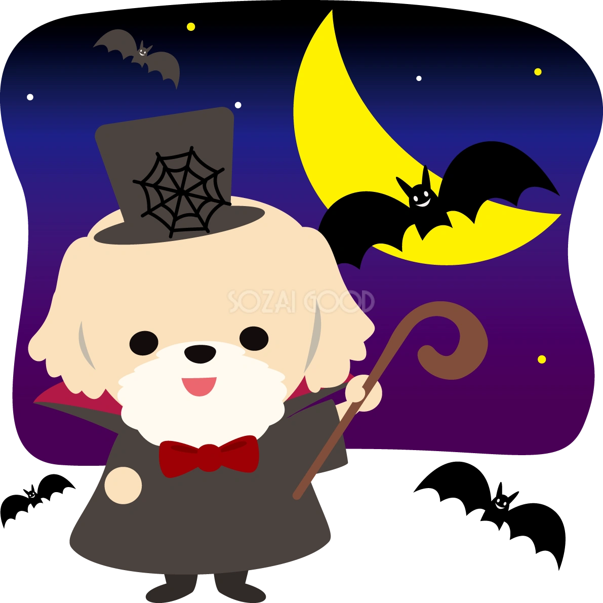 ハロウィン(コウモリ伯爵)マルチーズ(犬)のかわいい動物無料イラスト80115