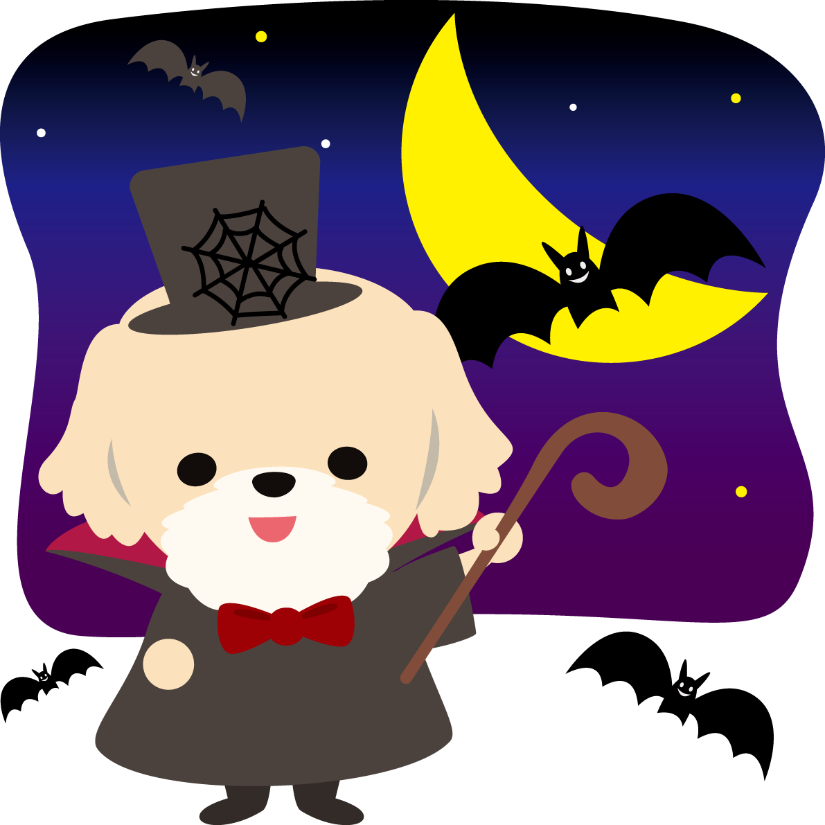 ハロウィン(コウモリ伯爵)マルチーズ(犬)のかわいい動物無料イラスト80115に写真・文字を入れる