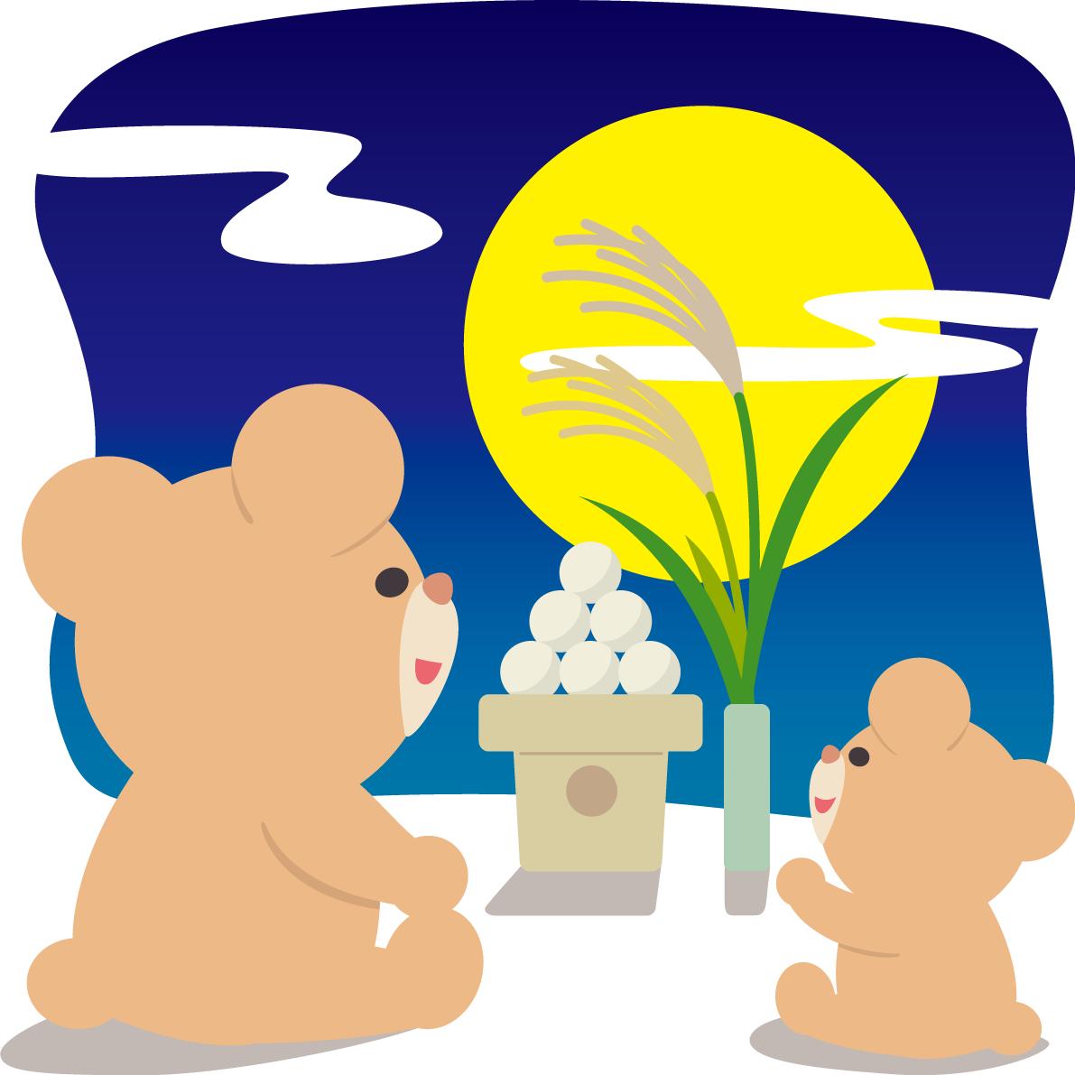 月見 クマのかわいい後ろ姿&団子の動物無料イラスト80125に写真・文字を入れる