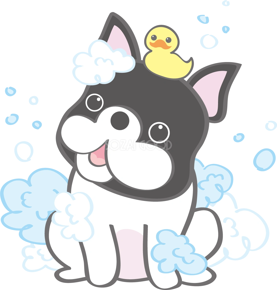 かわいいフレンチ・ブルドッグ(シャンプー)犬の無料イラスト80160