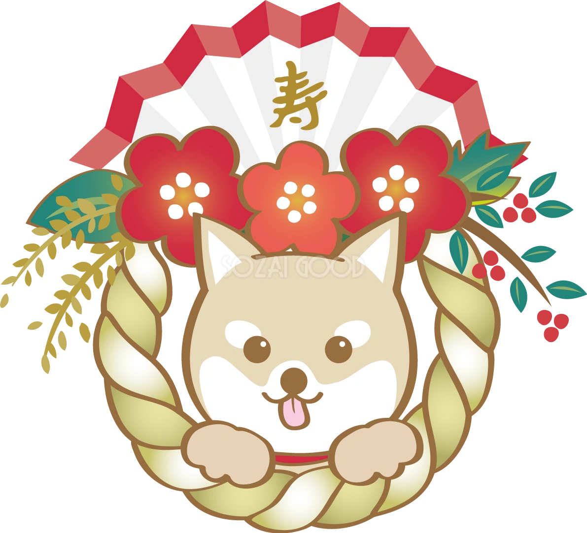 戌年(しめ縄)和風2018柴犬のかわいい無料イラスト80189