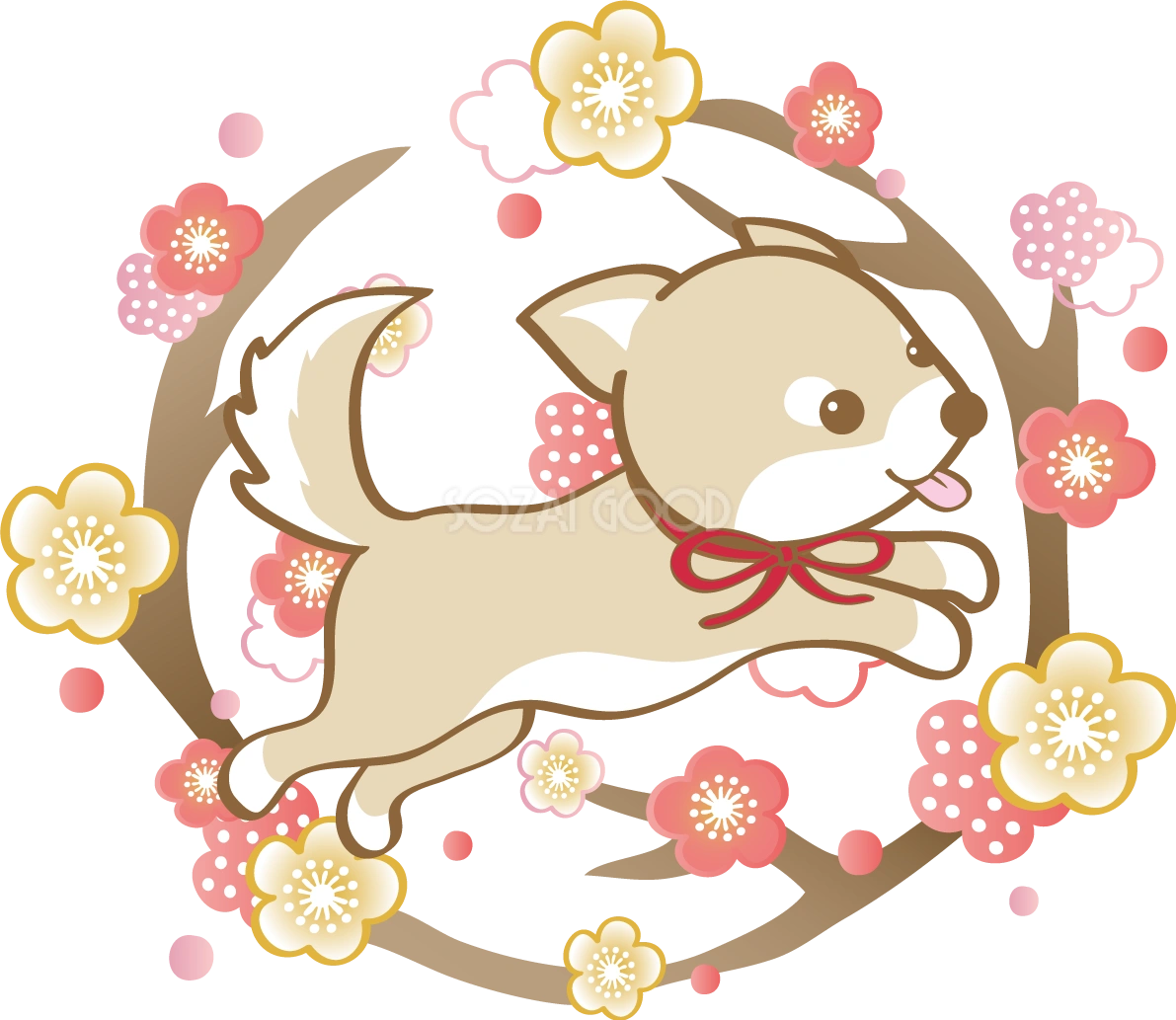 戌年(梅)和風2018柴犬のかわいい無料イラスト80191
