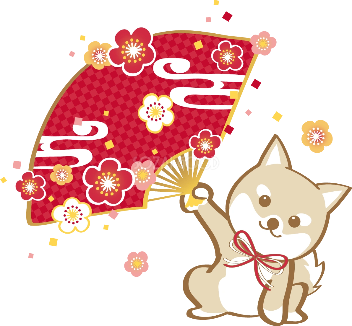 戌年(扇子)和風2018柴犬のかわいい無料イラスト80193