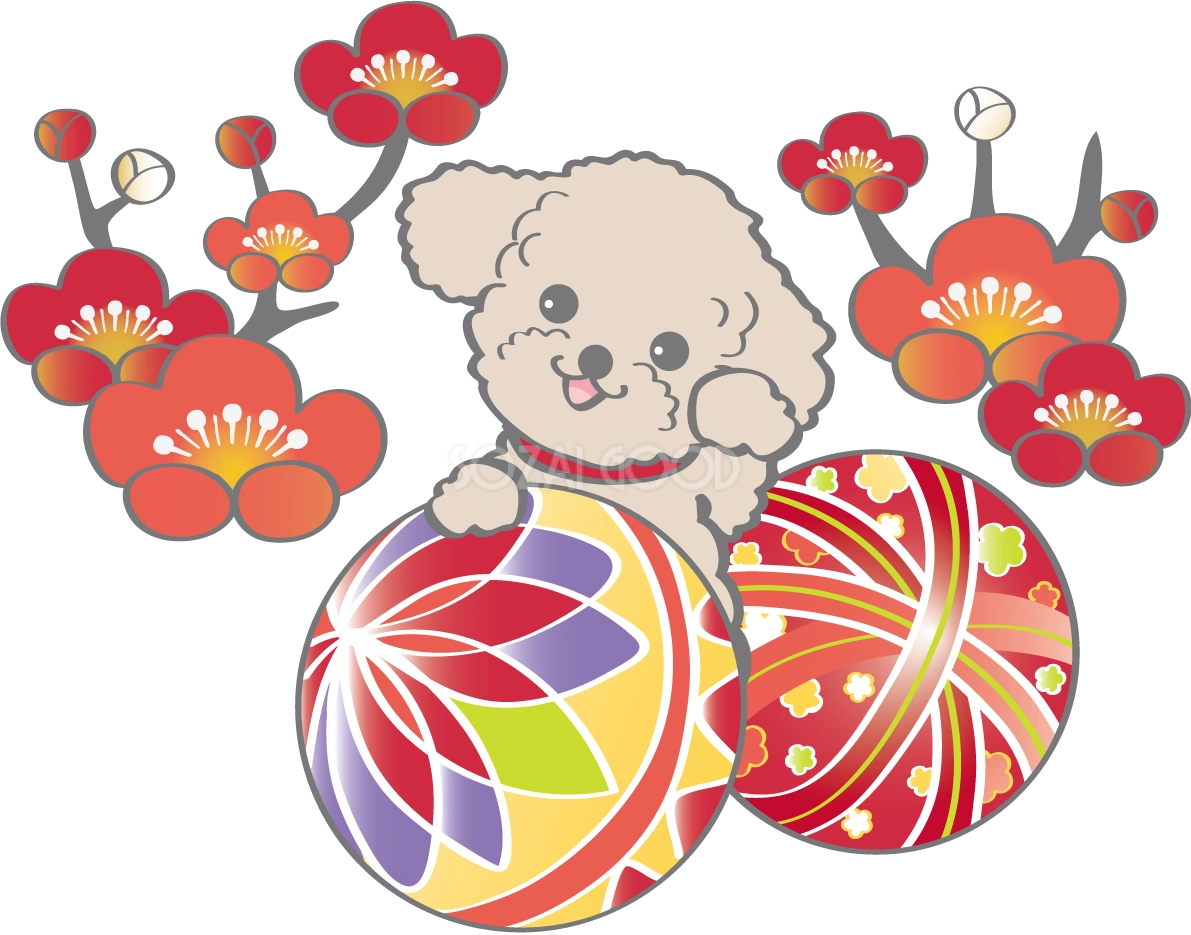 戌年(手まり)和風2018トイプードルのかわいい無料イラスト80198