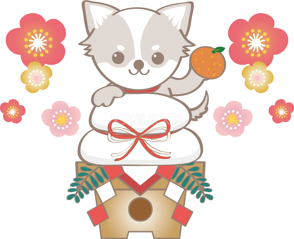 戌年(鏡餅)和風2018チワワのかわいい無料イラスト80202