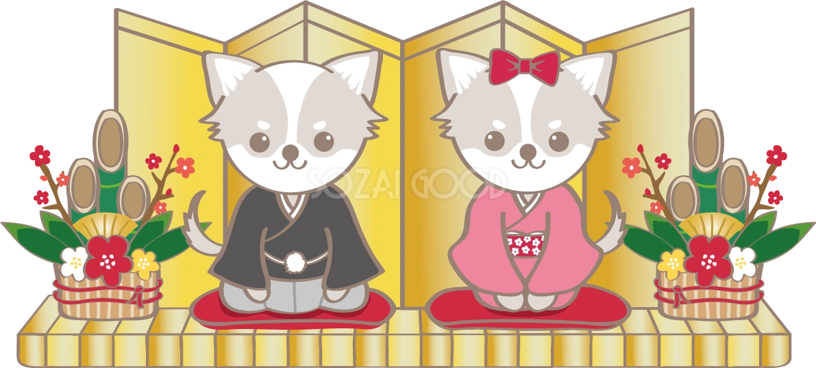 戌年2018文字タイトル_チワワのかわいい無料イラスト80221