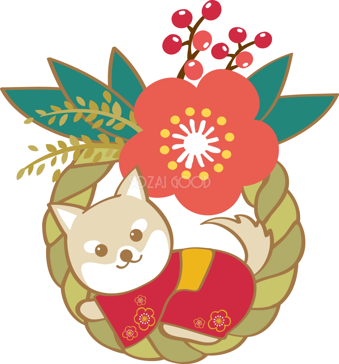 戌年(しめ縄)無料イラスト2018かわいい犬80254