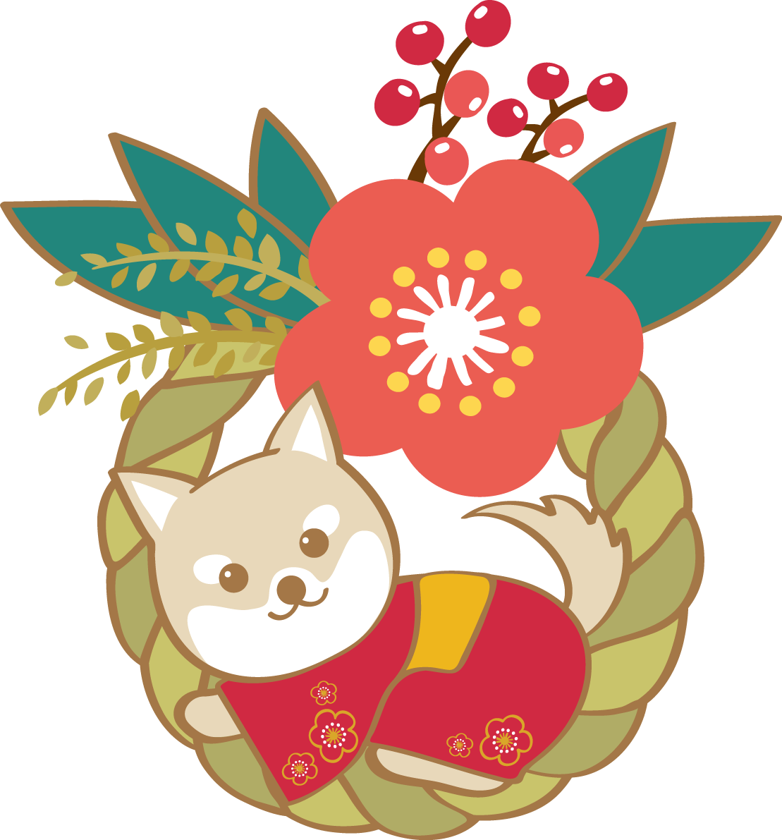 戌年(しめ縄)無料イラスト2018かわいい犬80254に写真・文字を入れる