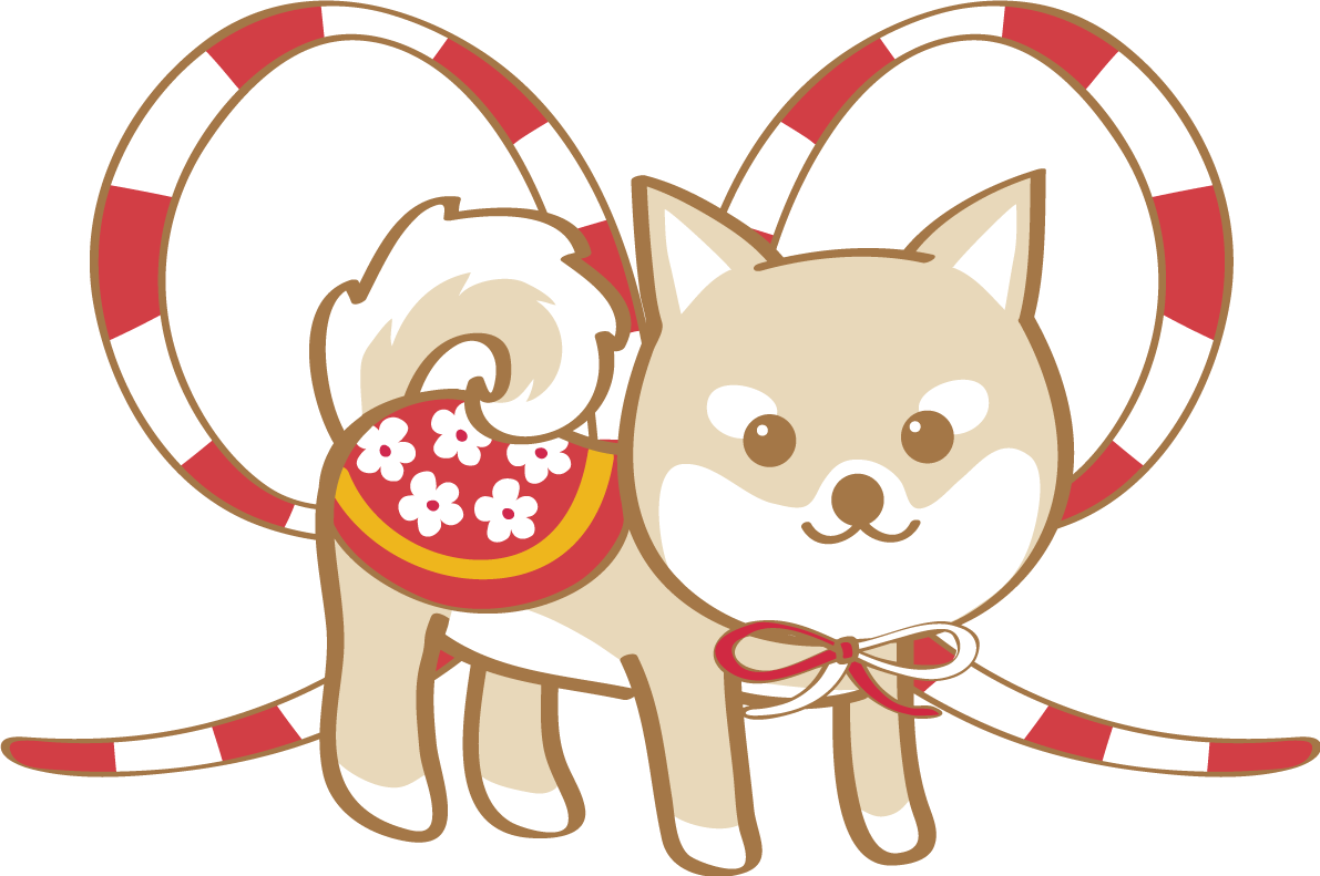戌年(紅白リボン)無料イラスト2018かわいい犬80280に写真・文字を入れる