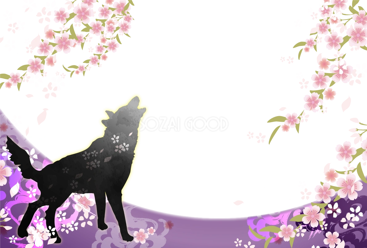 遠吠え犬のかっこいいシルエット 和風2018(戌)背景無料イラスト80323
