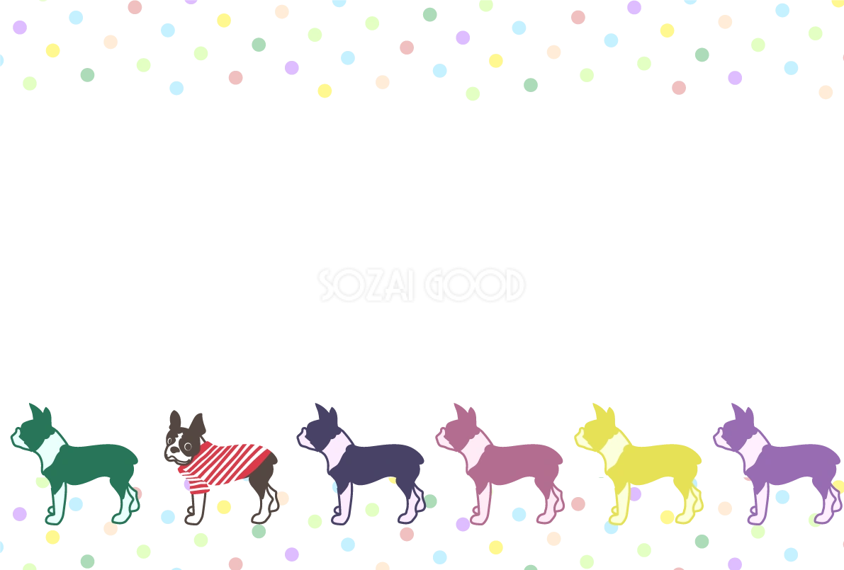 犬のフレンチブル おしゃれ背景無料イラスト80357