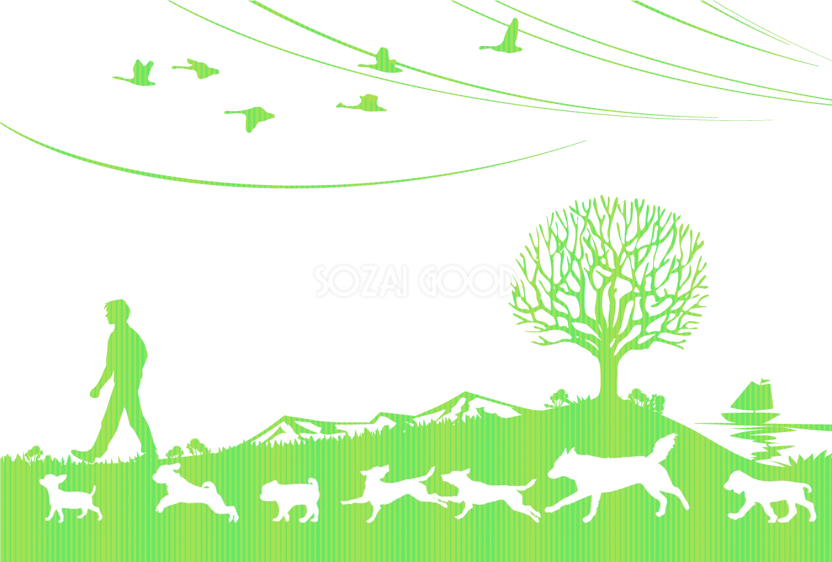 犬のシルエット・行進おしゃれ背景無料イラスト80366
