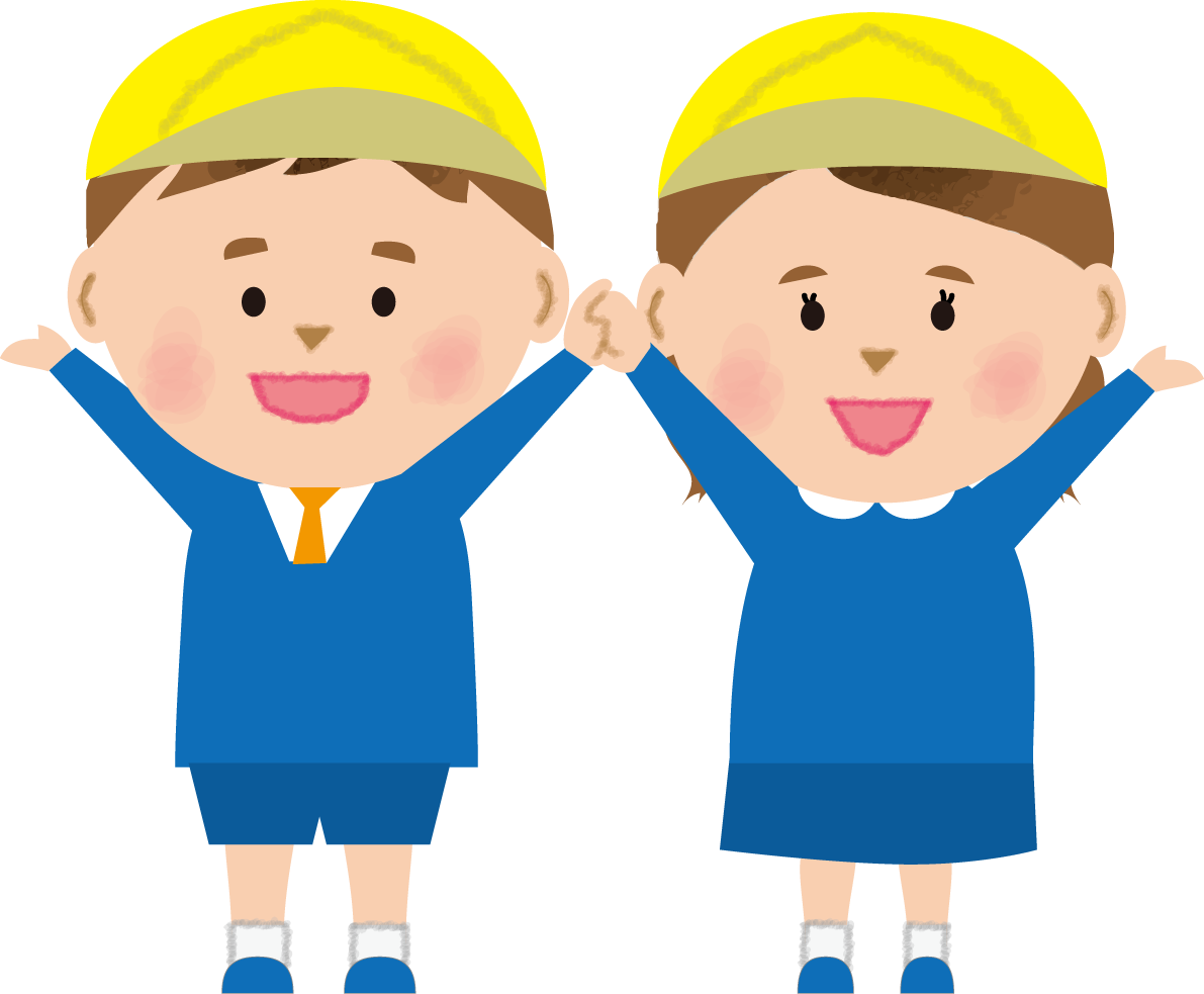 男の子と女の子が手をつなぎ手あげている保育園無料イラスト80482に写真・文字を入れる
