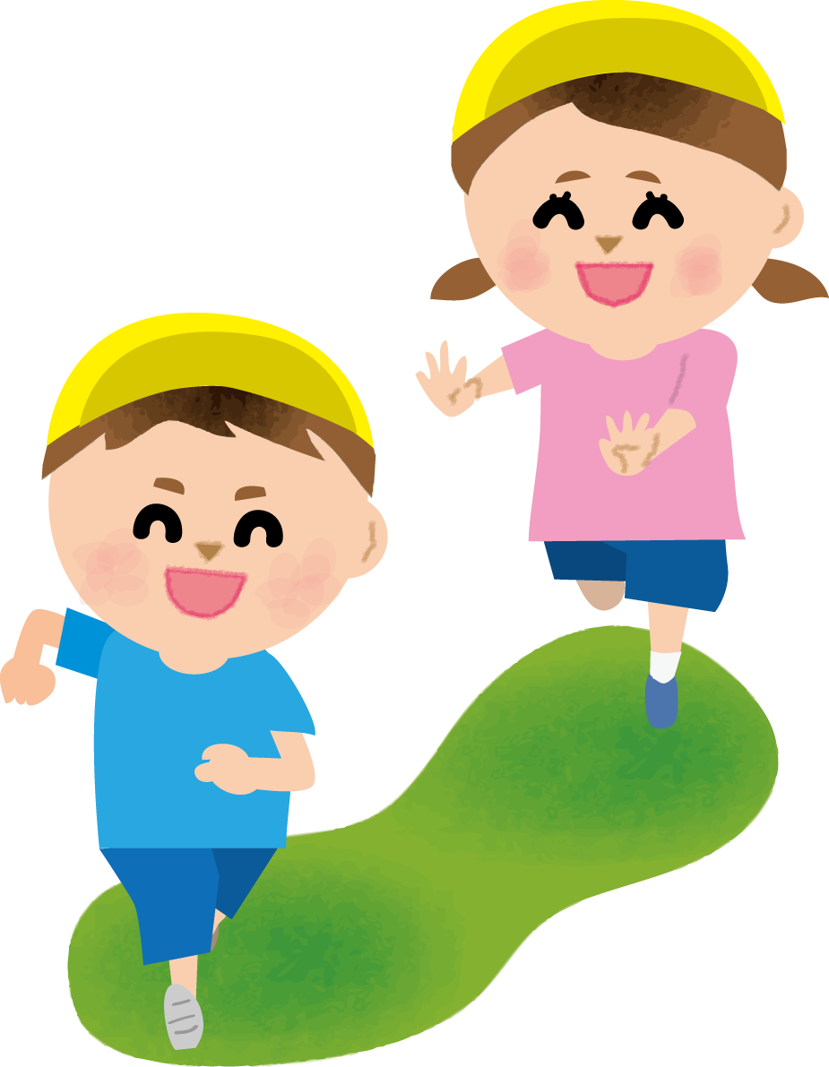 男の子と女の子が追いかけっこする保育園無料イラスト80484に写真・文字を入れる