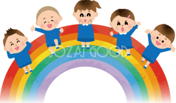 虹の上で遊ぶ子供達の保育園無料イラスト80490