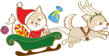 かわいいクリスマス(柴犬サンタクロースとトナカイ)無料イラスト80509