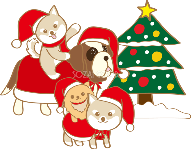 犬のかわいいクリスマス ワンコたちのサンタクロース 無料イラスト 素材good