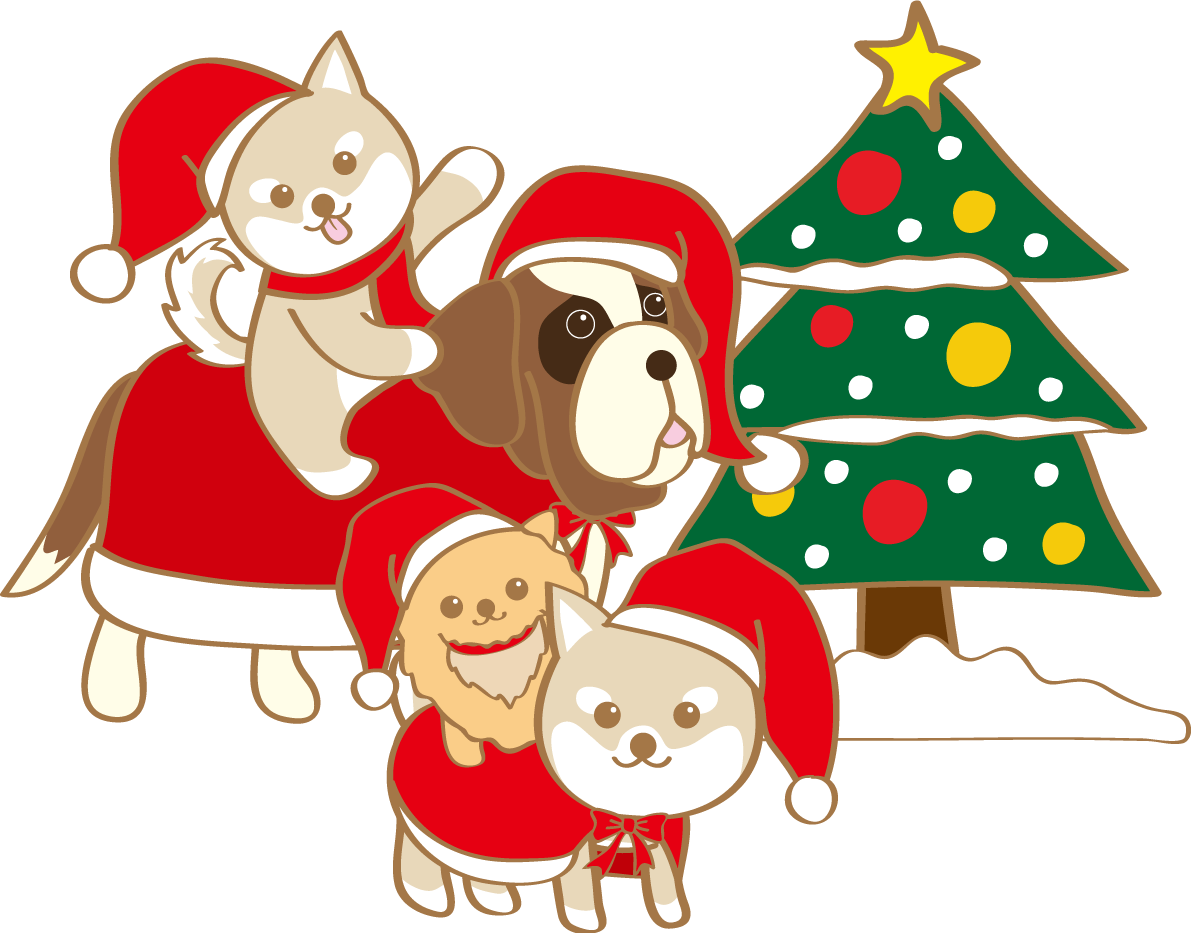 犬のかわいいクリスマス(ワンコたちのサンタクロース)無料イラスト80512に写真・文字を入れる