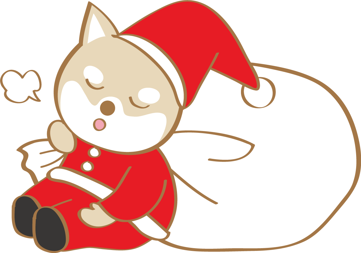 かわいいクリスマス(柴犬サンタクロース休憩)無料イラスト80514に写真・文字を入れる