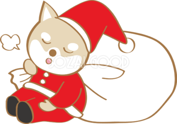 かわいいクリスマス(柴犬サンタクロース休憩)無料イラスト80514