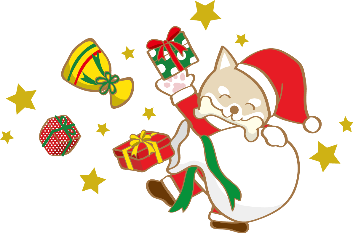かわいいクリスマス(骨を咥える柴犬サンタクロース)無料イラスト80515に写真・文字を入れる