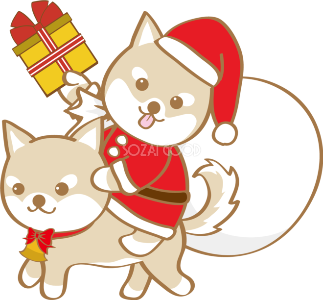 かわいいクリスマス 犬トナカイとサンタクロース 無料イラスト 素材good