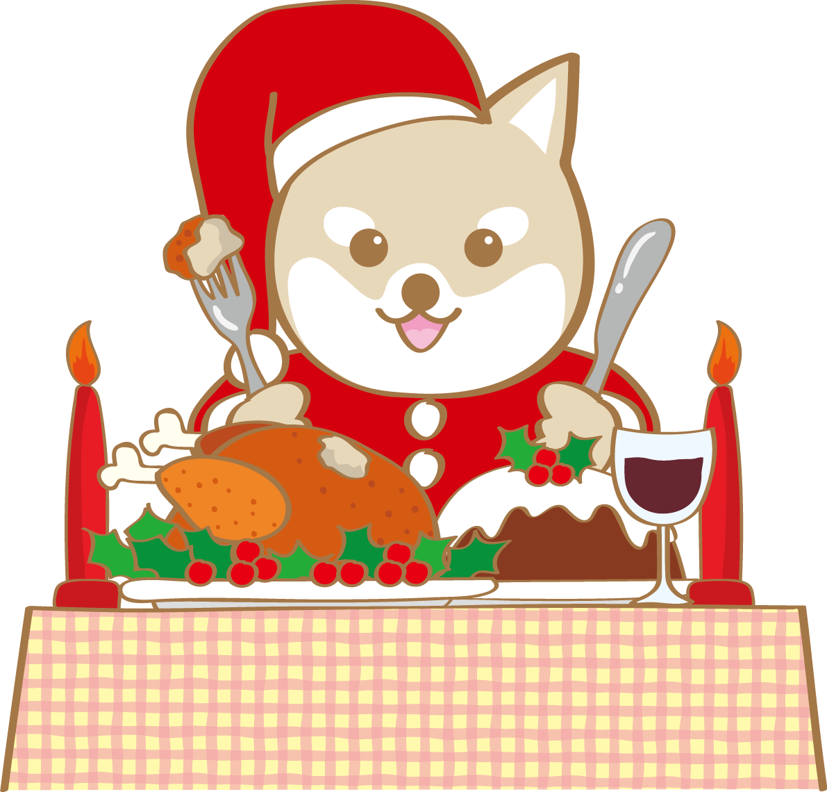 かわいいクリスマスディナーと犬サンタクロース無料イラスト80530に写真・文字を入れる