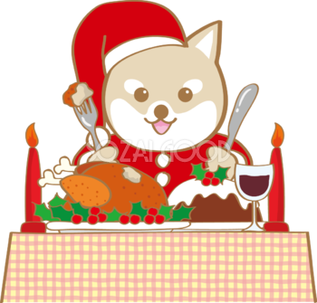 かわいいクリスマスディナーと犬サンタクロース無料イラスト80530